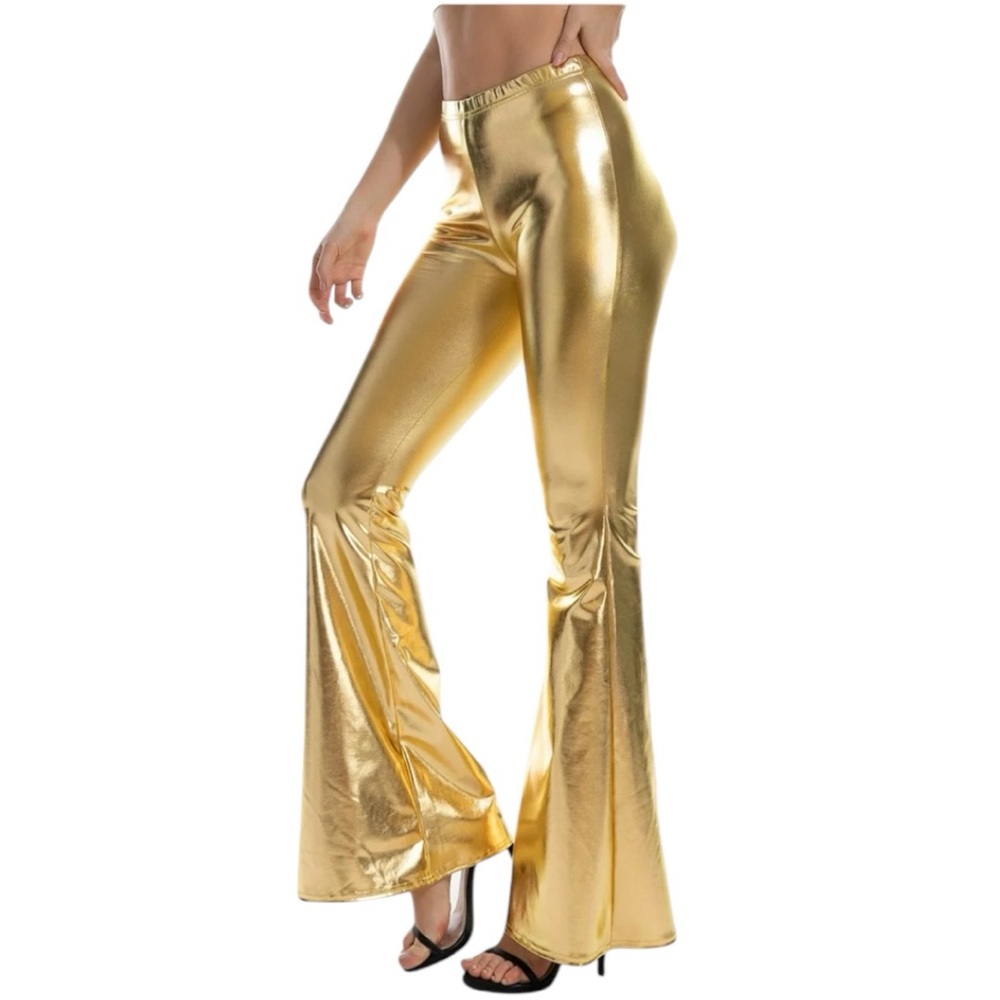 Metallic Women Long Trousers Flared Leather Pants for Women, NWT, Sz: La…